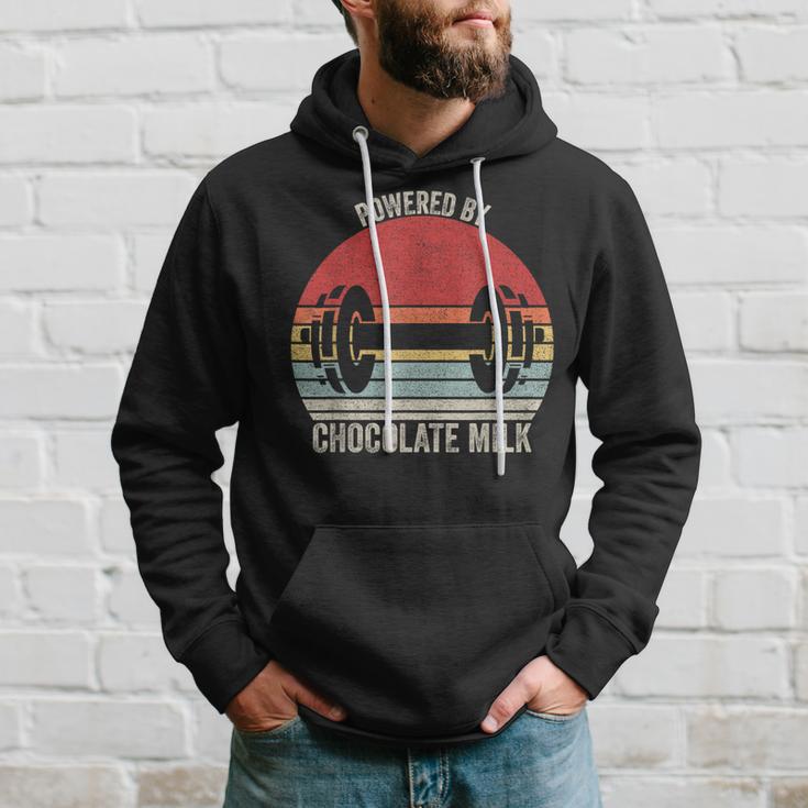 Vintage Retro Powered By Chocolate Milk Weight Lifting Hoodie Gifts for Him