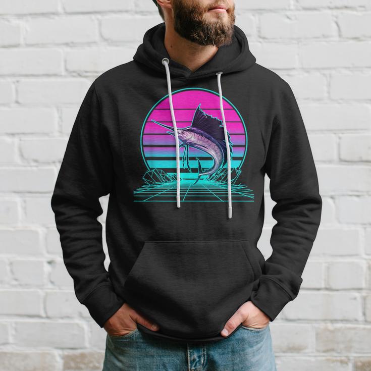 Vintage Retro Sunset Marlin Hoodie Geschenke für Ihn