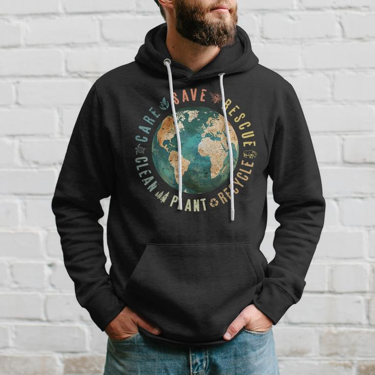 Vintage Save Bees Rescue Animals Recycle Plastic Earth Day Hoodie Gifts for Him