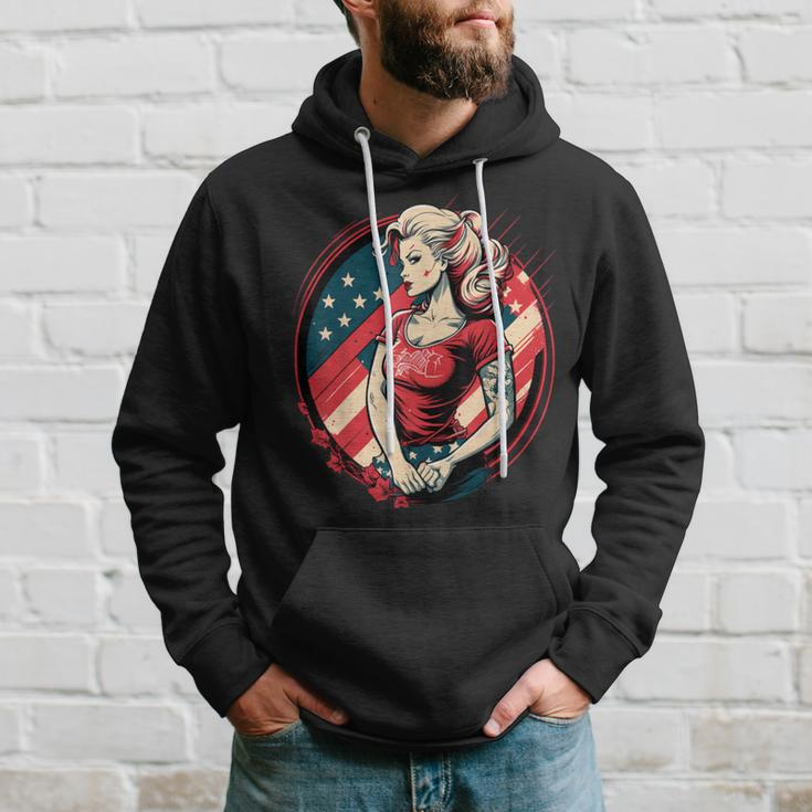 Vintage Tattoo Pin-Up Flag Rebellious Playful American Hoodie Gifts for Him
