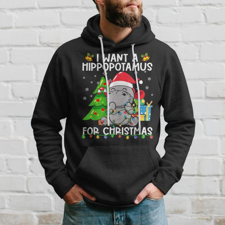 I Want A Hippopotamus For Christmas Santa Lights Hippo Xmas Hoodie Gifts for Him