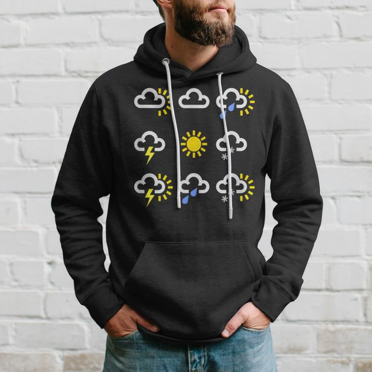 Weather Forecast Symbols Clouds Rain Sun Lightning Hoodie Gifts for Him