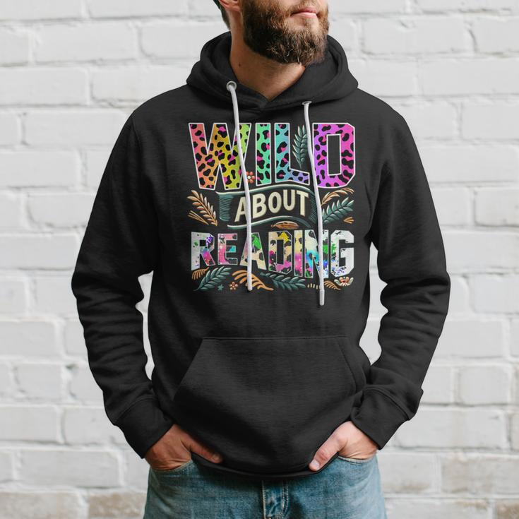 Wild About Reading Books Library Day Bookworm Leoparard Hoodie Gifts for Him