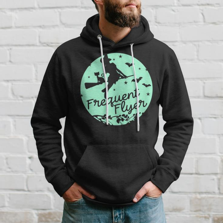 Witch Silhouette Moon Cat Bats Witchcraft Frequent Flyer Hoodie Gifts for Him