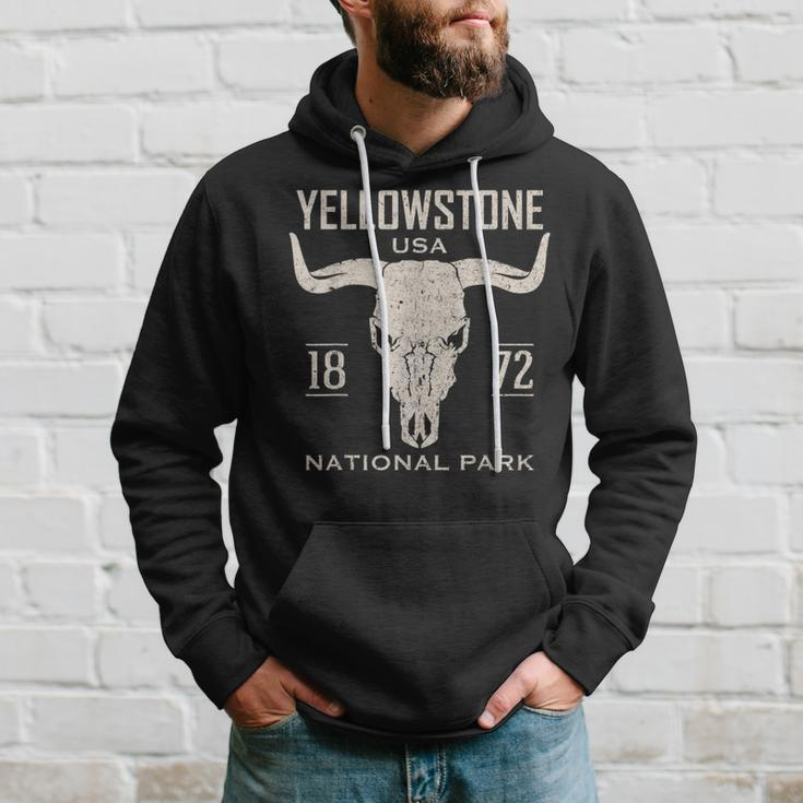 Yellowstone National Park Bison Skull Buffalo Vintage Hoodie Gifts for Him