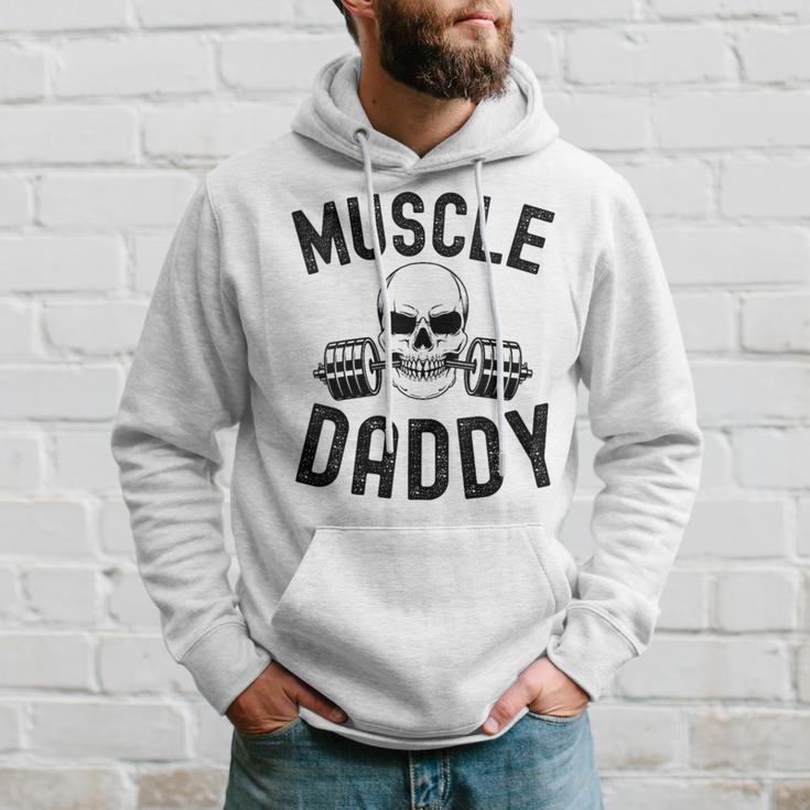 Damen Muscle Daddy Gewichtheber Skelett Langhantel Papa Workout Mit-Ausschnitt Kapuzenpullover Geschenke für Ihn