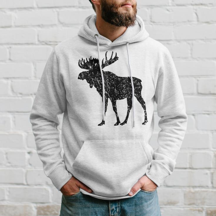 Distressed Moose Gear Vintage Silhouette Weathered Hoodie Gifts for Him