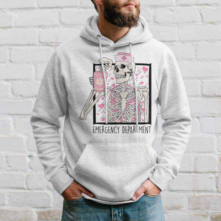 Emergency Department Valentines Day Skeleton Drinking Coffee Hoodie Gifts for Him