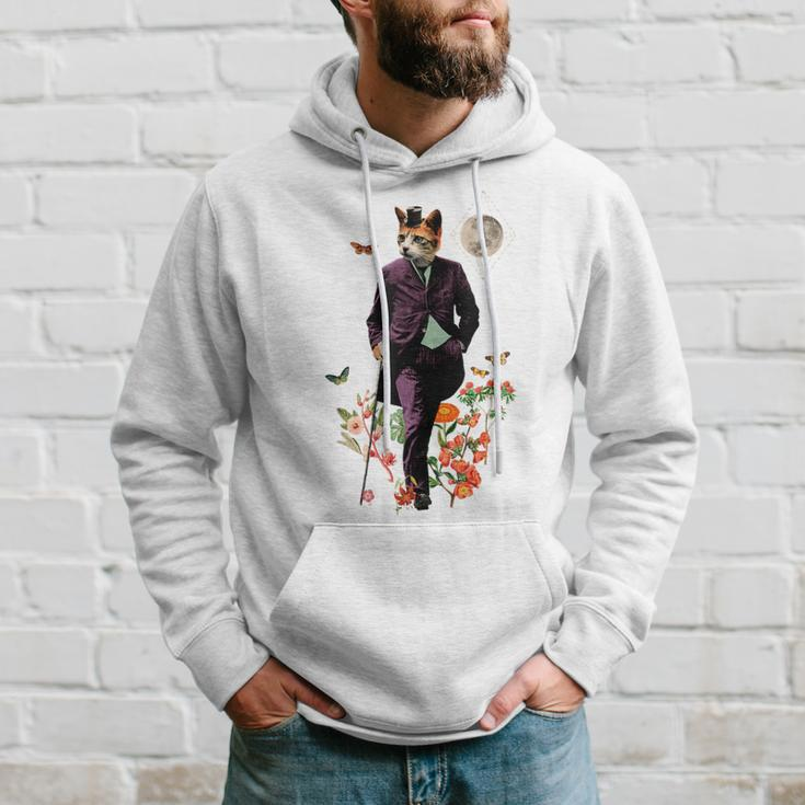 Cat With Flowers And Walking Stick And Moon Hoodie Gifts for Him