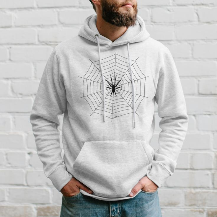 Herren Hoodie mit Spinnennetz-Print, Weiß, Trendy Design Geschenke für Ihn