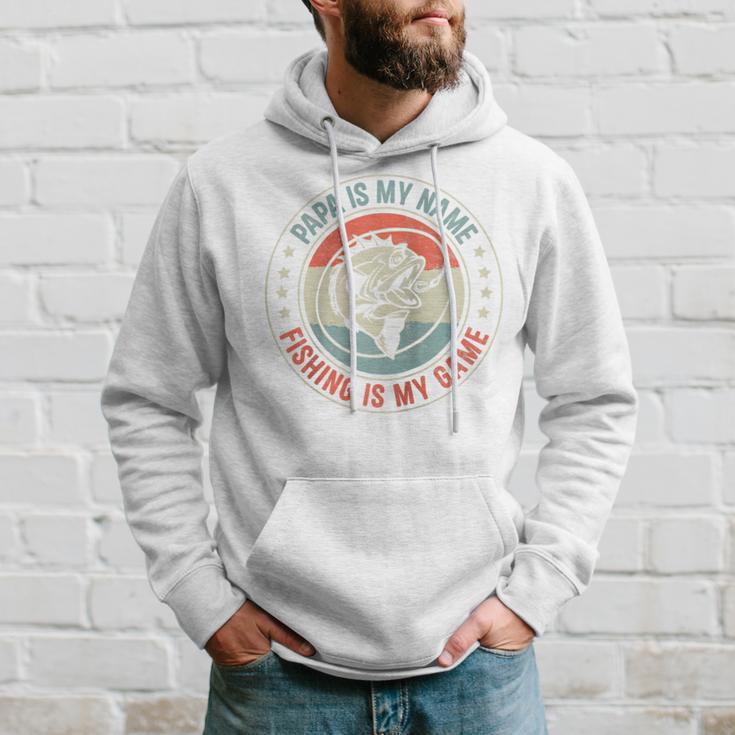 Herren Papa Ist Mein Name Angeln Ist Mein Spiel Fisherman Granddad Raglan Kapuzenpullover Geschenke für Ihn