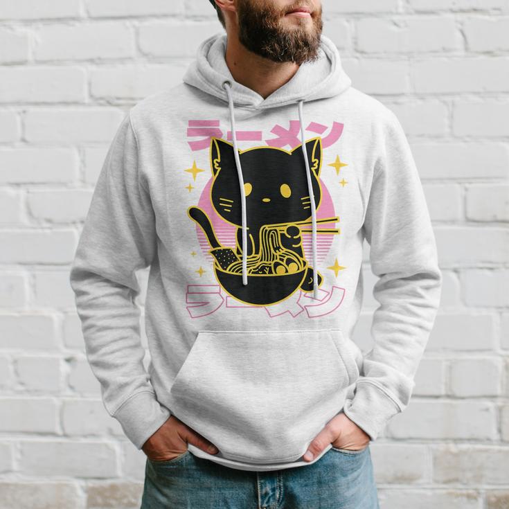 Kawaii Cat Eating Ramen Noodles Anime Neko Girls Hoodie Gifts for Him