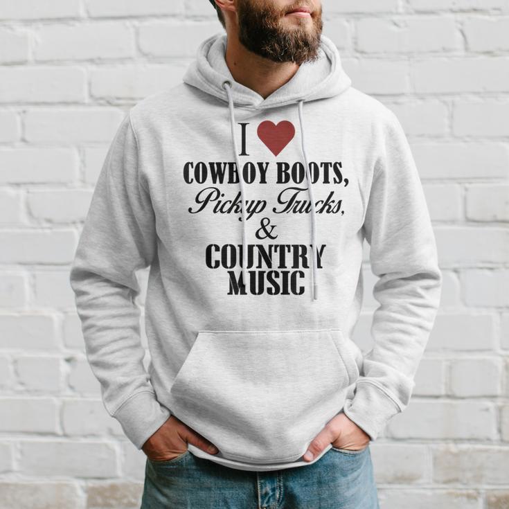 I Love Cowboy Boots Pickup Trucks & Country Music Hoodie Gifts for Him