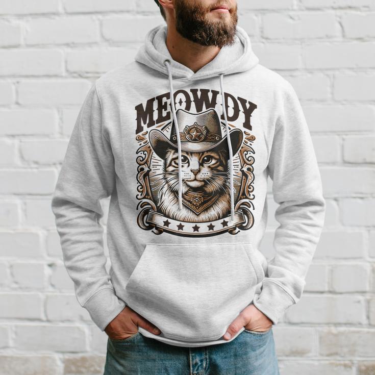 Meowdy Cat Wearing Cowboy Hat Vintage Western Country Hoodie Gifts for Him