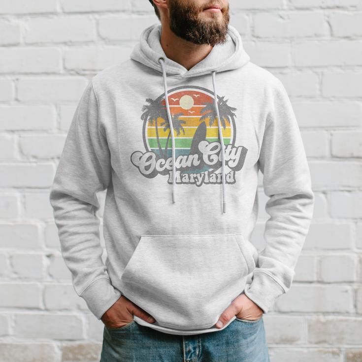 Ocean City Maryland Beach Vacation Retro Surfing Summer Hoodie Gifts for Him