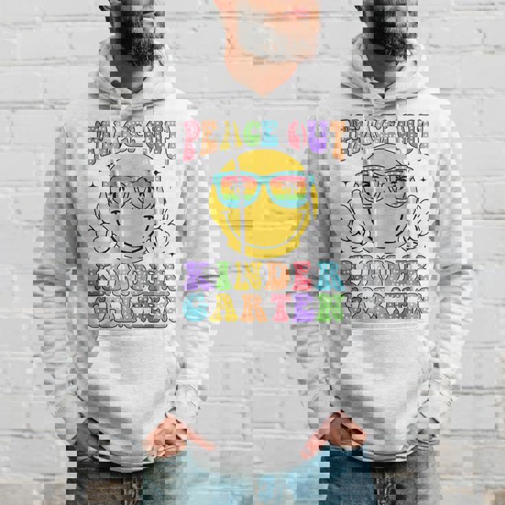 Peace Out Kindergarten Hippie Smile Face Last Day Of School Hoodie Gifts for Him