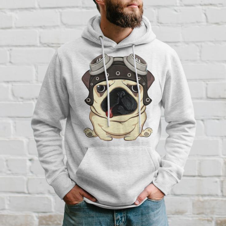 Pug Dog Wearing Steampunk Aviator Helmet Hoodie Gifts for Him