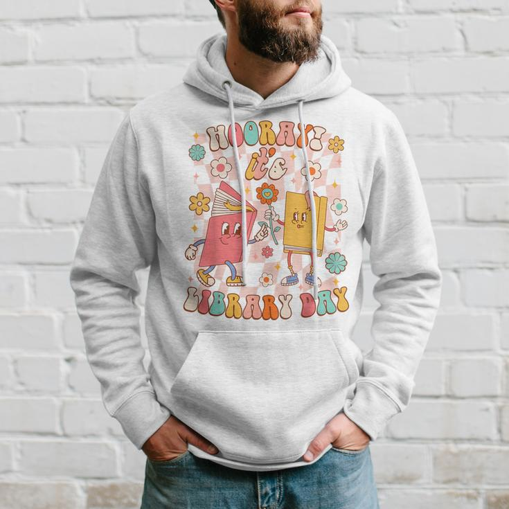 Reading Book Lover School Librarian Hooray It's Library Day Hoodie Gifts for Him