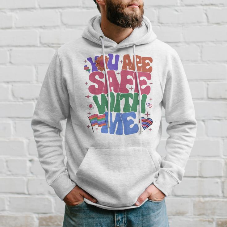 Retro You Are Safe With Me Lgbt Friendly Equality Pride Ally Hoodie Gifts for Him