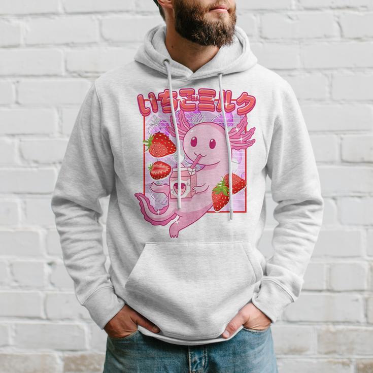 Retro Strawberry Milk Anime Kawaii Axolotl Strawberry Milk Pink Hoodie Geschenke für Ihn