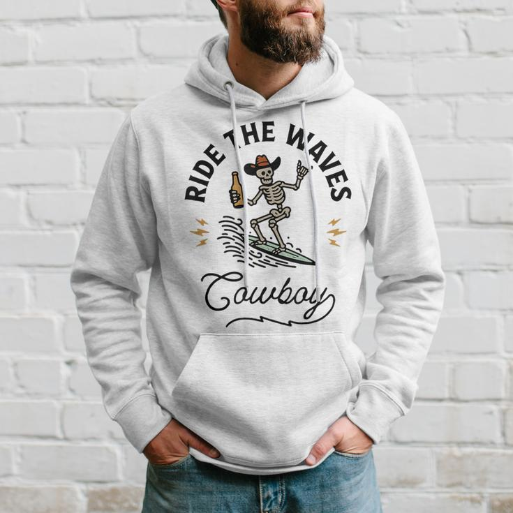 Ride The Waves Cowboy Beach Cowboy Skeleton Hoodie Gifts for Him