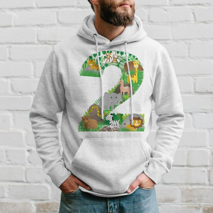 Safari Jungle Zoo Animals Second Birthday Number 2 Hoodie Gifts for Him