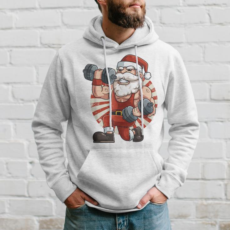 Santa Claus Weightlifting Gym Fitness Training Christmas Hoodie Gifts for Him