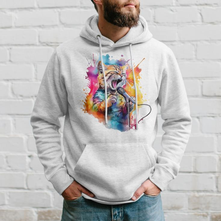 Singing Cat Kitty Cat Singing Into A Microphone Hoodie Gifts for Him