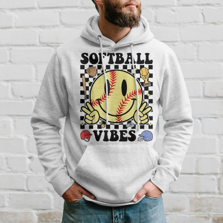 Softball Vibes Smile Face Game Day Softball Mom Hoodie Gifts for Him