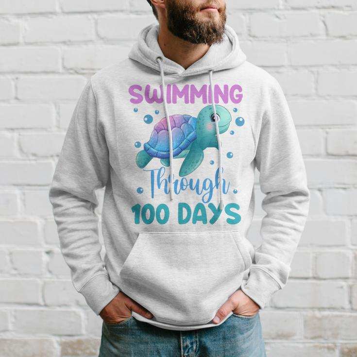 Swimming Through 100 Days Cute Turtle 100Th Day Of School Hoodie Gifts for Him
