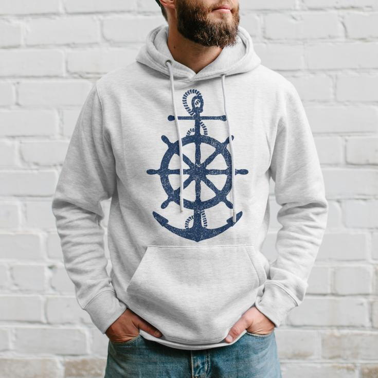 Vintage Distressed Sail Boating Nautical Grungy Navy Anchor Hoodie Gifts for Him