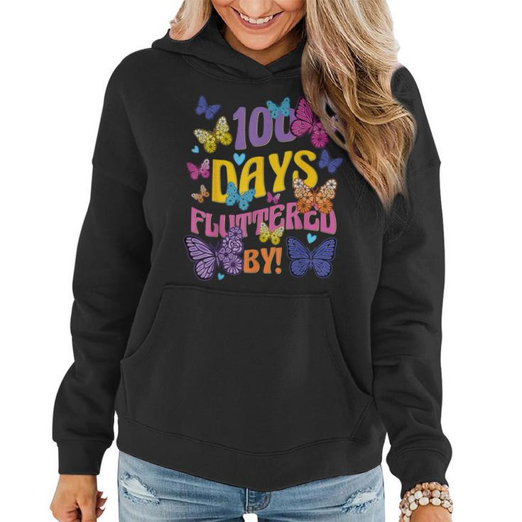 100 Days Fluttered By 100Th Day Of School Butterfly Girl Women Hoodie