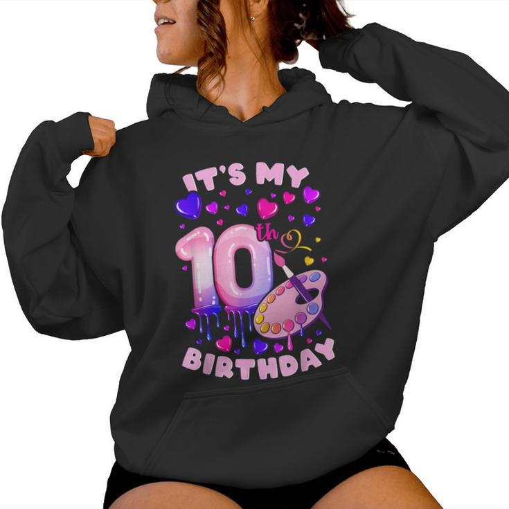 10Th Birthday Girl 10 Years Painting Art Number 10 Women Hoodie