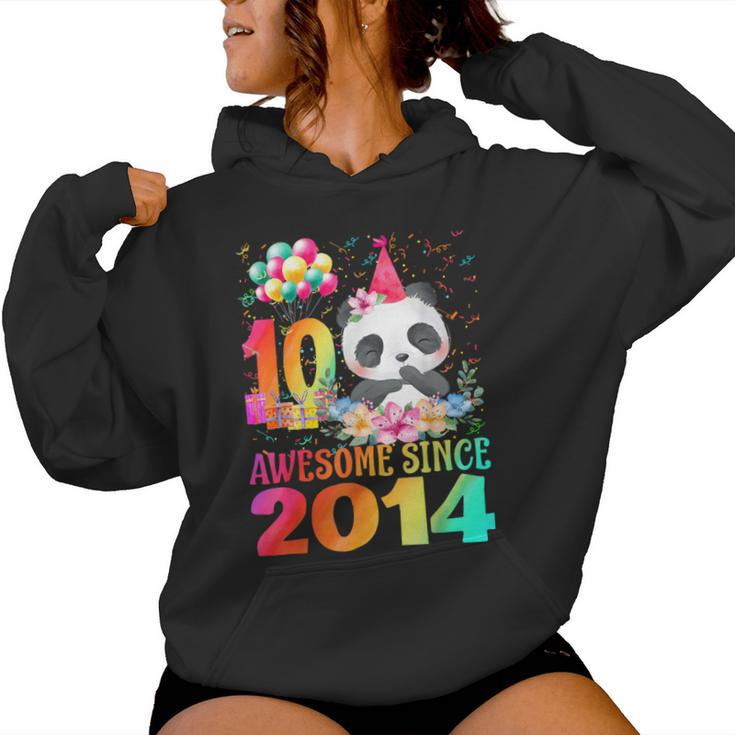 10Years Old 10Th Birthday Panda Awesome Since 2014 Women Hoodie