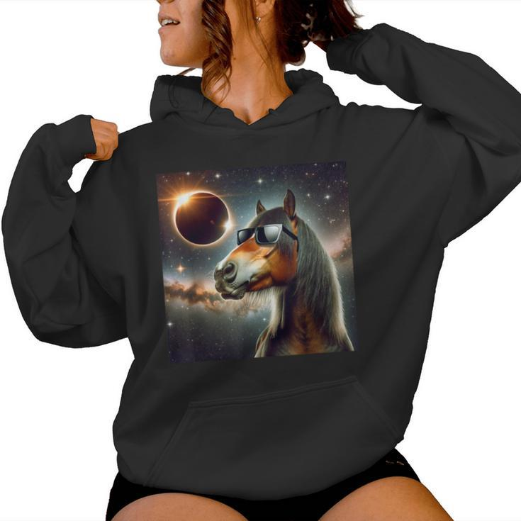 2024 Solar Eclipse Horse Wearing Glasses Totality Women Hoodie