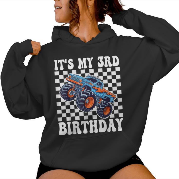 3 Years Old Boy Girl It's My 3Rd Birthday Boys Monster Truck Women Hoodie