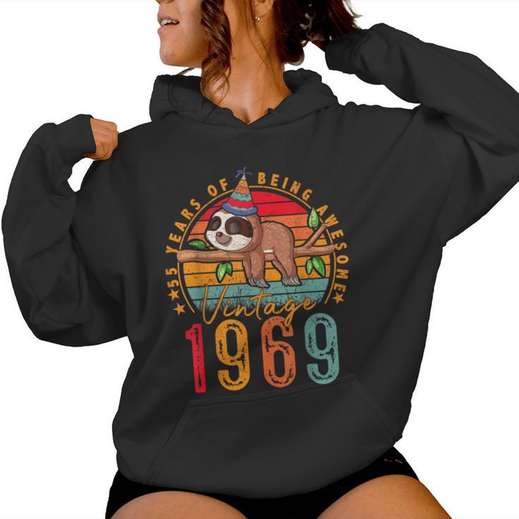 55 Years Old Sloth Lover Vintage 1969 55Th Birthday Women Hoodie