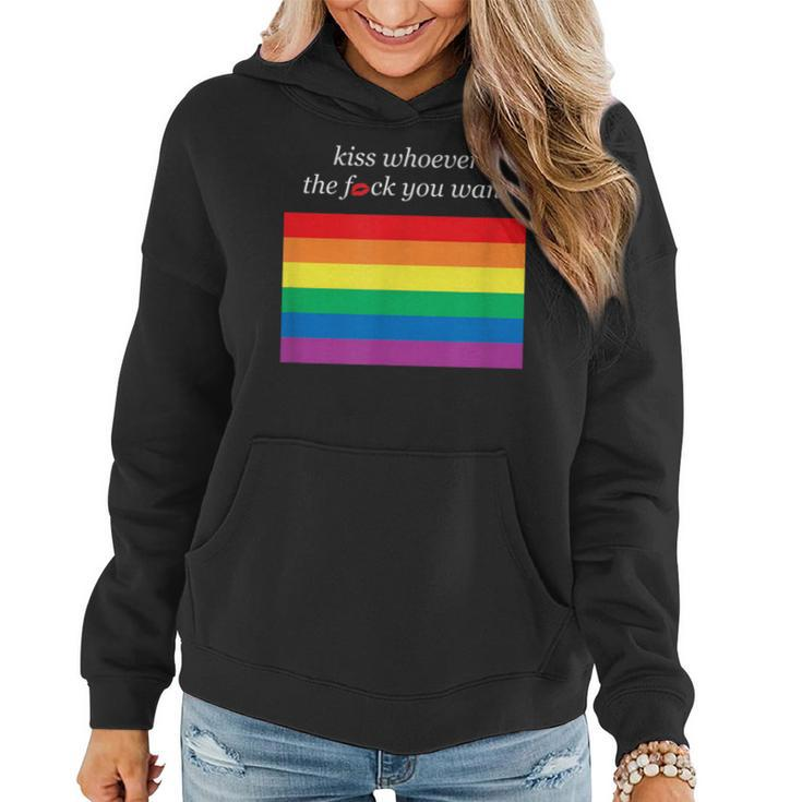 Aesthetic Lgbt Rainbow Flag Kiss Whoever The Fuck You Want Women Hoodie