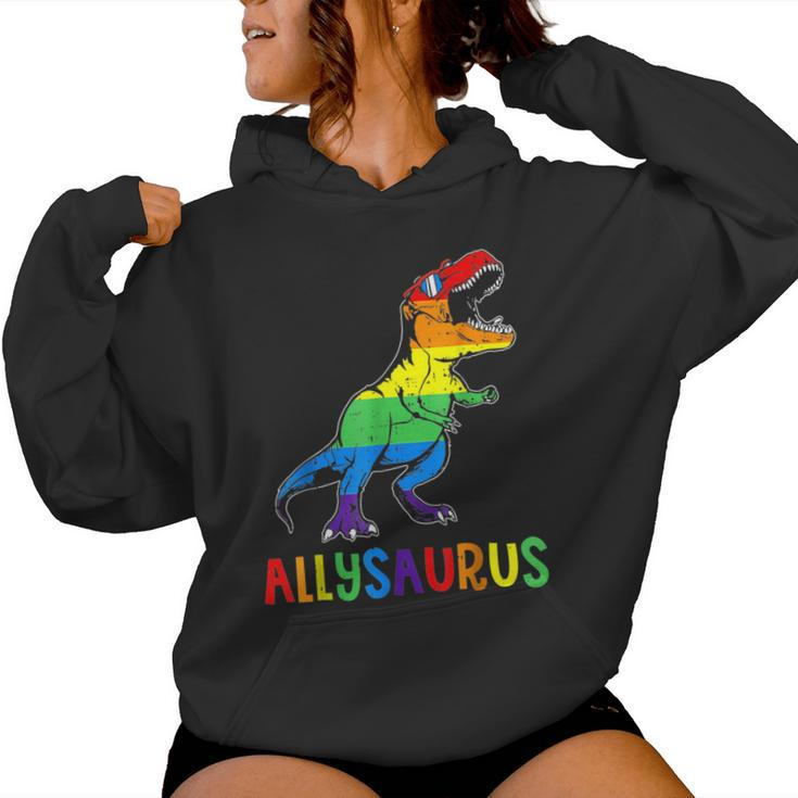 Allysaurus Lgbt Dinosaur Rainbow Flag Ally Lgbt Pride Women Hoodie