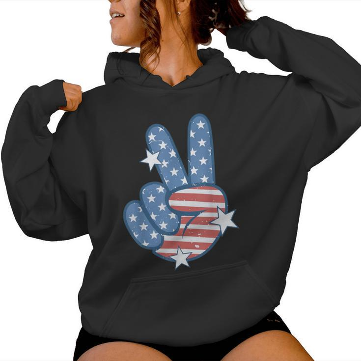 American Flag Peace Sign Hand 4Th Of July Women Women Hoodie