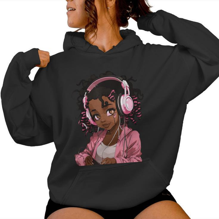 Anime And Music Black Girl Anime Merch Afro African American Women Hoodie