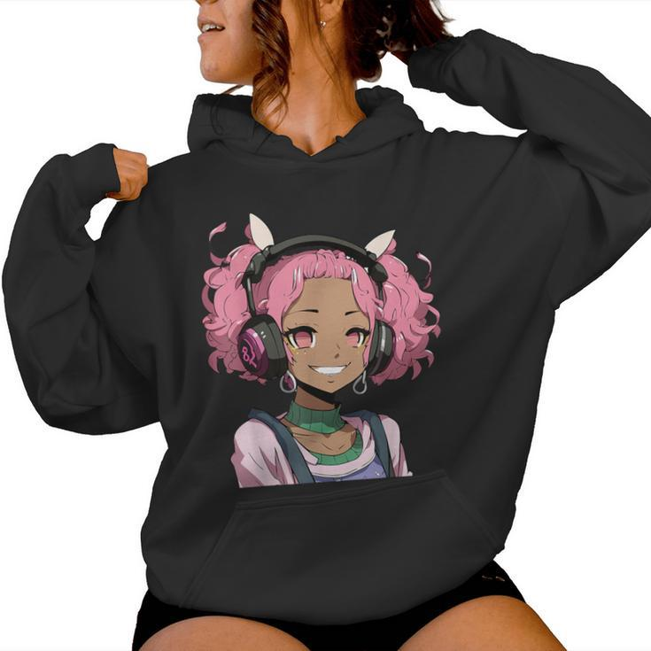 Anime And Music Black Girl Anime Merch Afro African American Women Hoodie