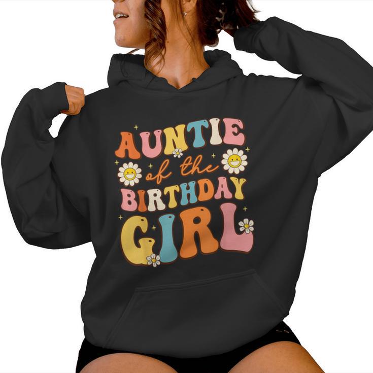 Auntie Of The Birthday Girl Niece Groovy Aunt Retro Theme Women Hoodie