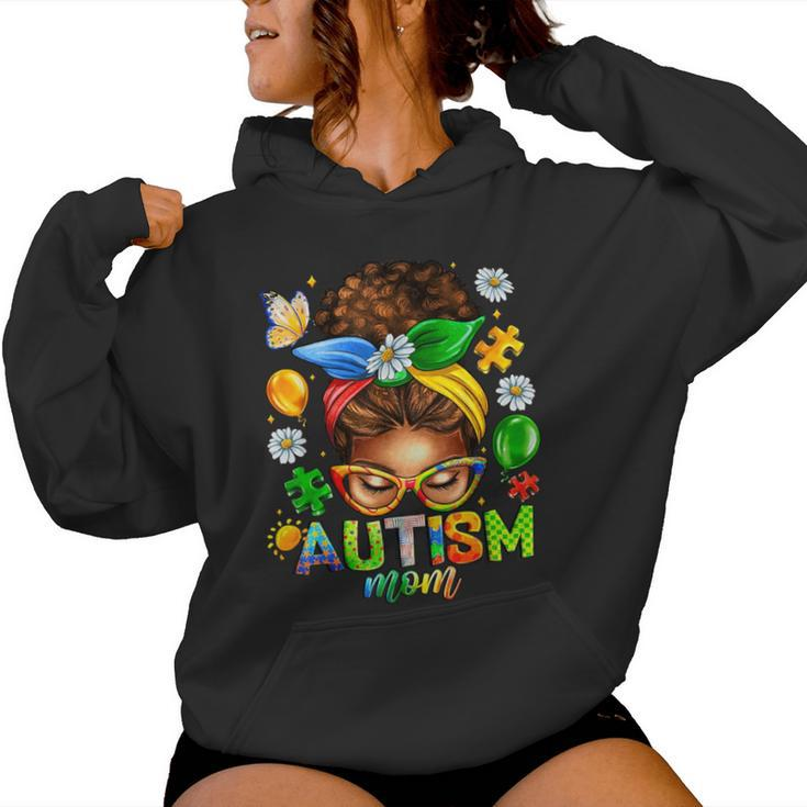 Autism Mom Afro Messy Bun Black Mom Life Women Hoodie