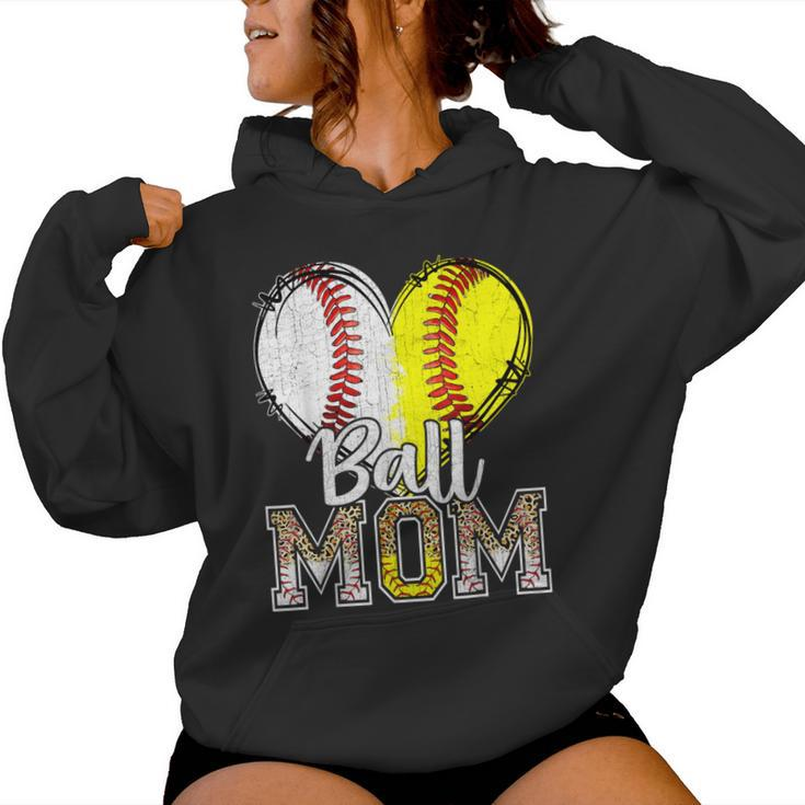 Ball Mom Heart Baseball Softball Mama 2024 Women Hoodie