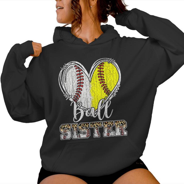 Ball Sister Heart Baseball Softball Sister Women Hoodie