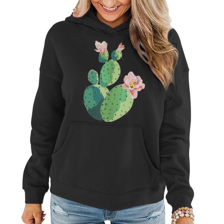 Beautiful Cactus Tree Pink Flowers Hand Drawn Painting Women Hoodie