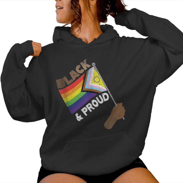 Black Gay Proud Progress Pride Flag Rainbow Vintage Women Hoodie