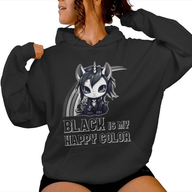 Black Is My Happy Color Goth Girl Emo Gothic Unicorn Women Hoodie