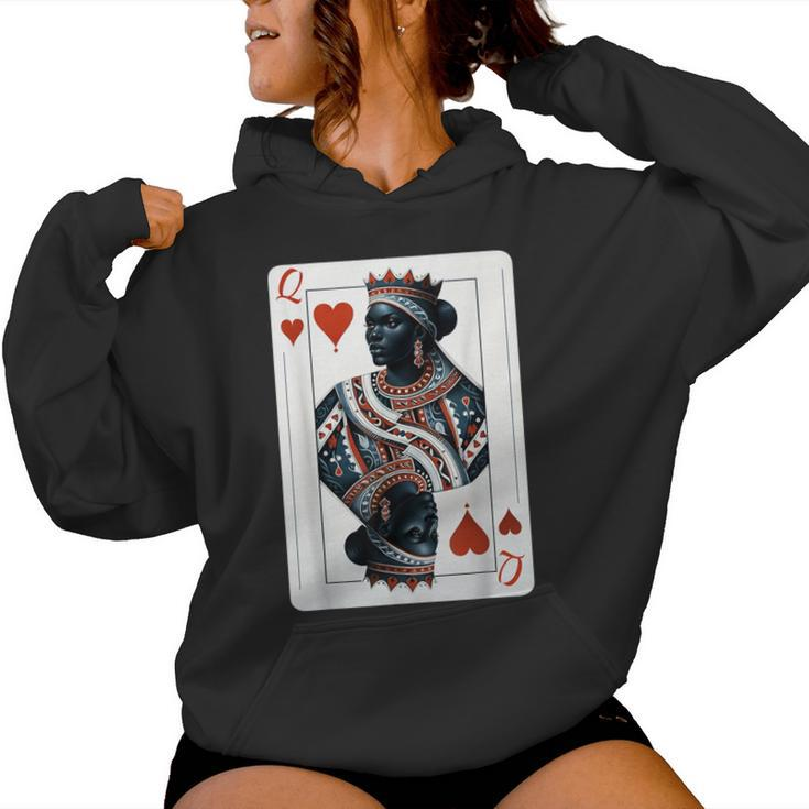 Black Queen Of Hearts Card Deck Game Proud Black Woman Women Hoodie